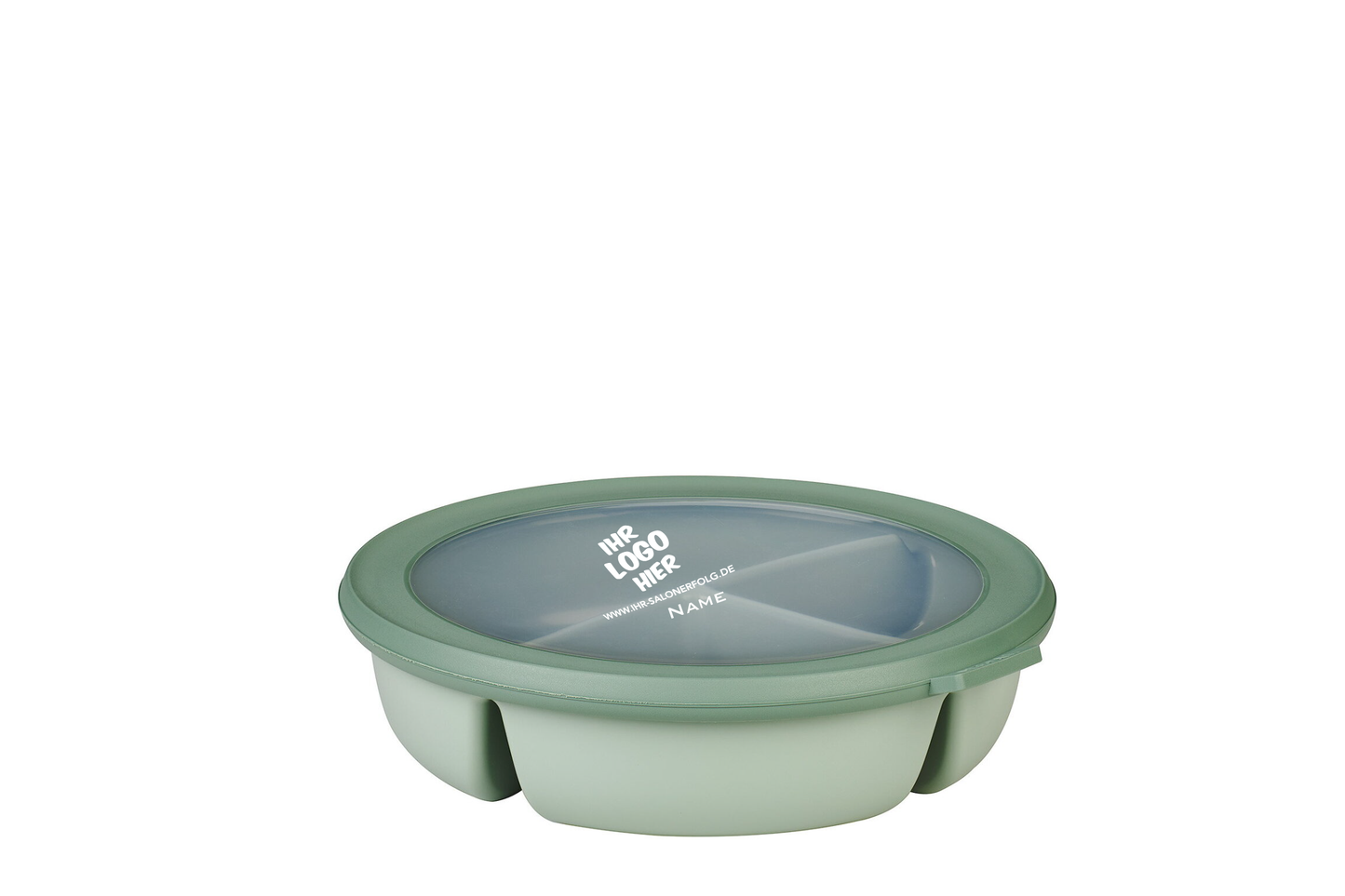 mintfarbene Bento-Bowl mit Ihrem Salonlogo und Name in weiß veredelt