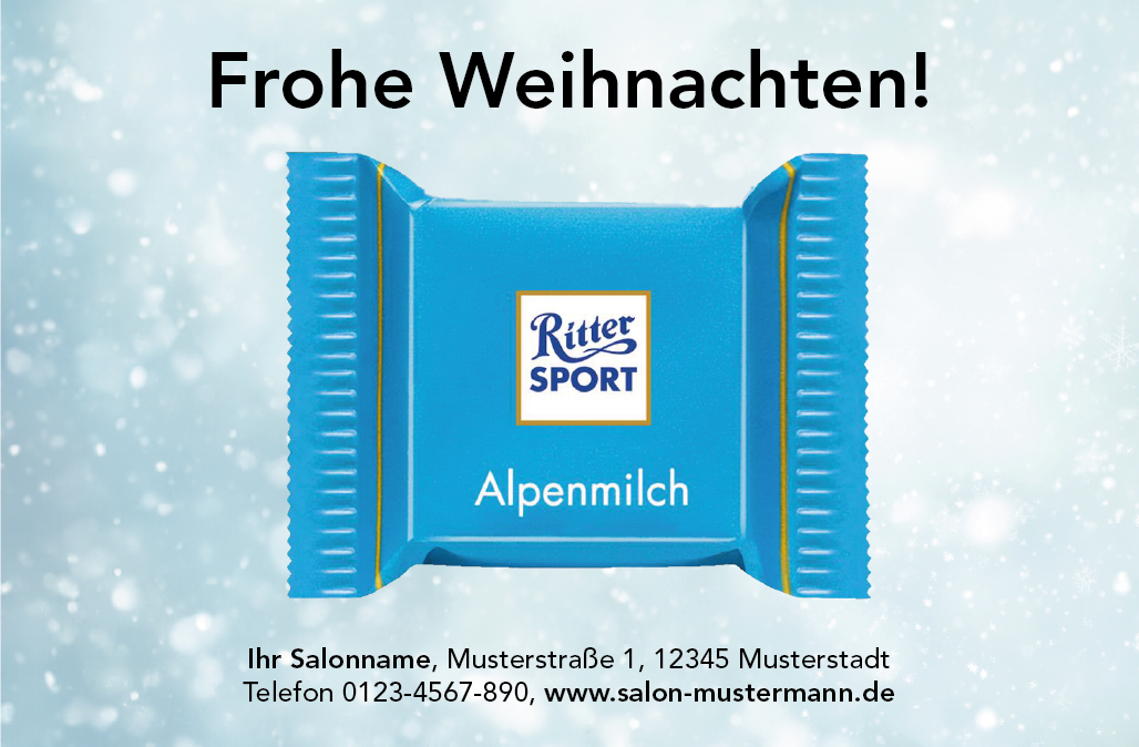 Individualisierbarer Geschenkgutschein mit Ritter-Sport Schokolade (Weihnachts-Edition) Rückseite mit Schokolade
