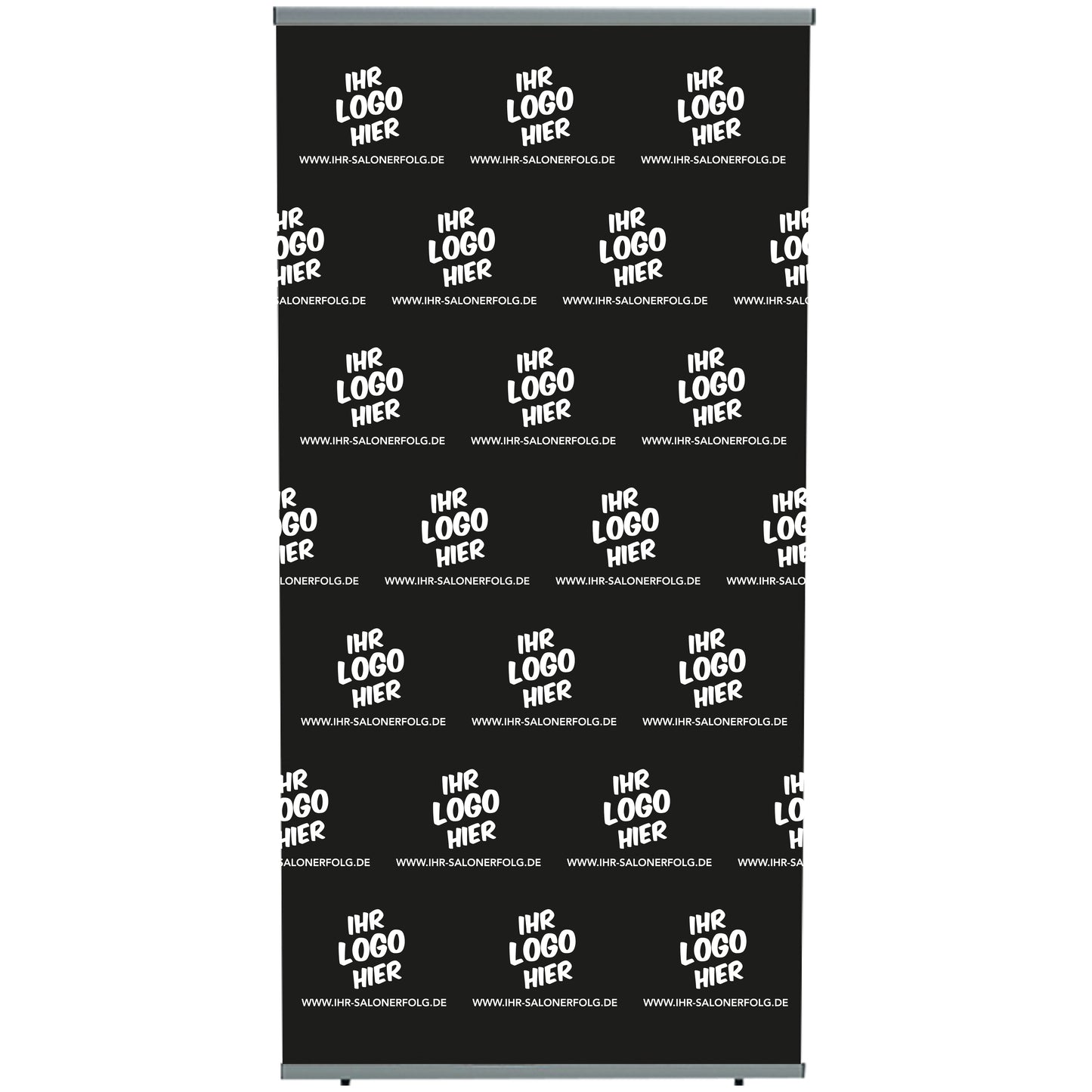 Schwarzer Roll-Up Banner mit Ihrem Salonlogo Muster