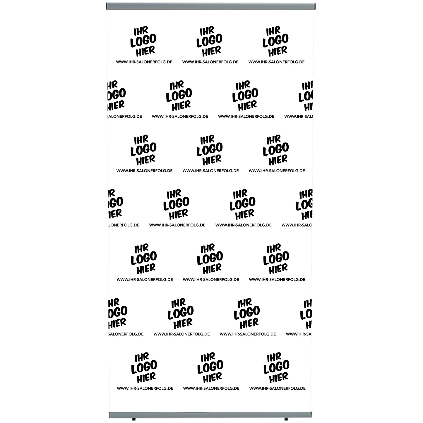 Weißer Roll-Up Banner mit Ihrem Salonlogo Muster