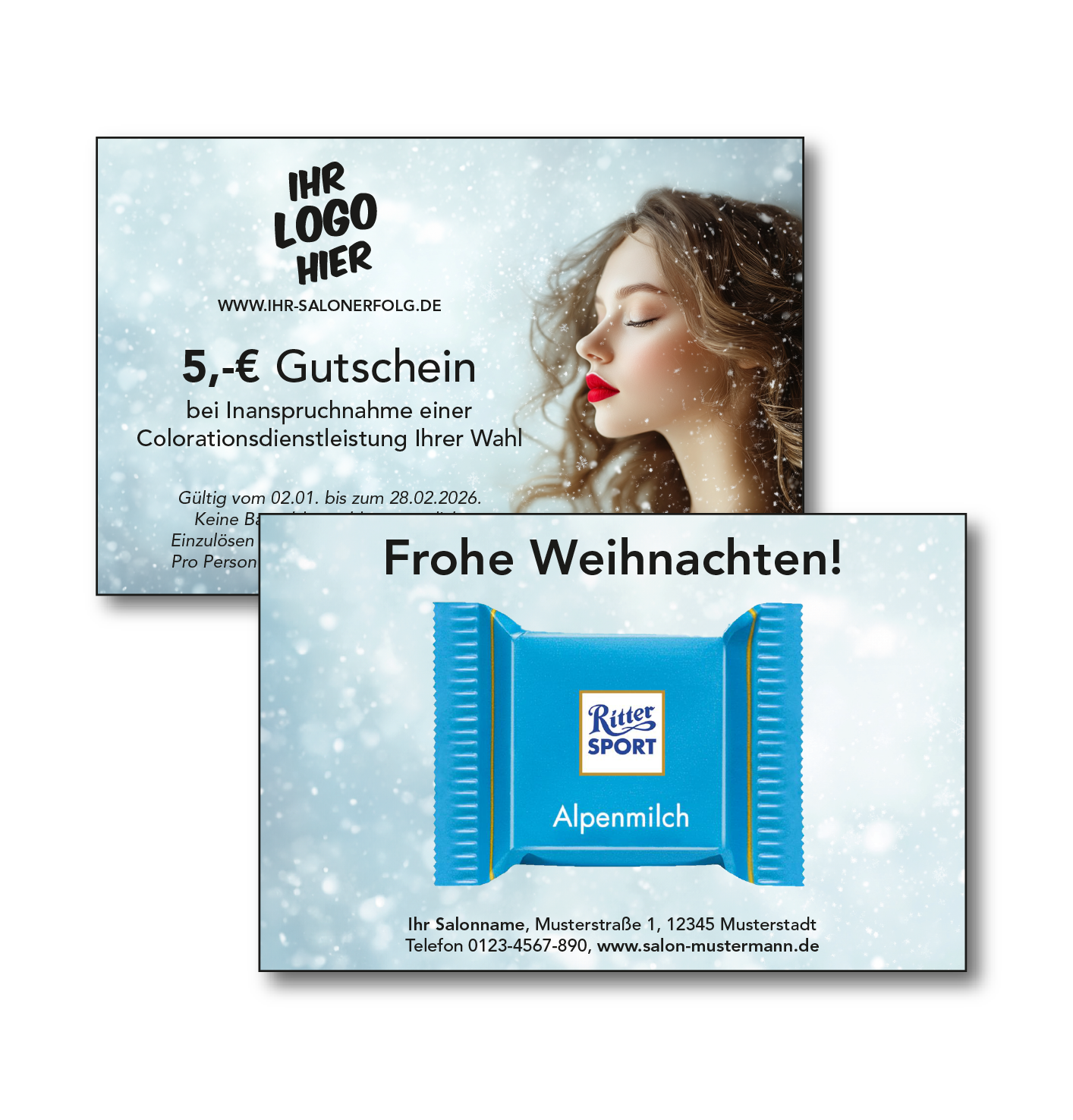 Individualisierbarer Geschenkgutschein mit Ritter-Sport Schokolade (Weihnachts-Edition)
