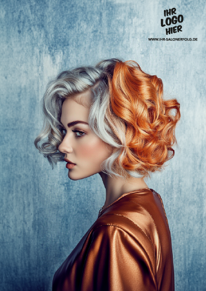 Motiv "bronze": ein Model mit kurzen, roten und weißen Haaren und bronze-farbenem Kleid