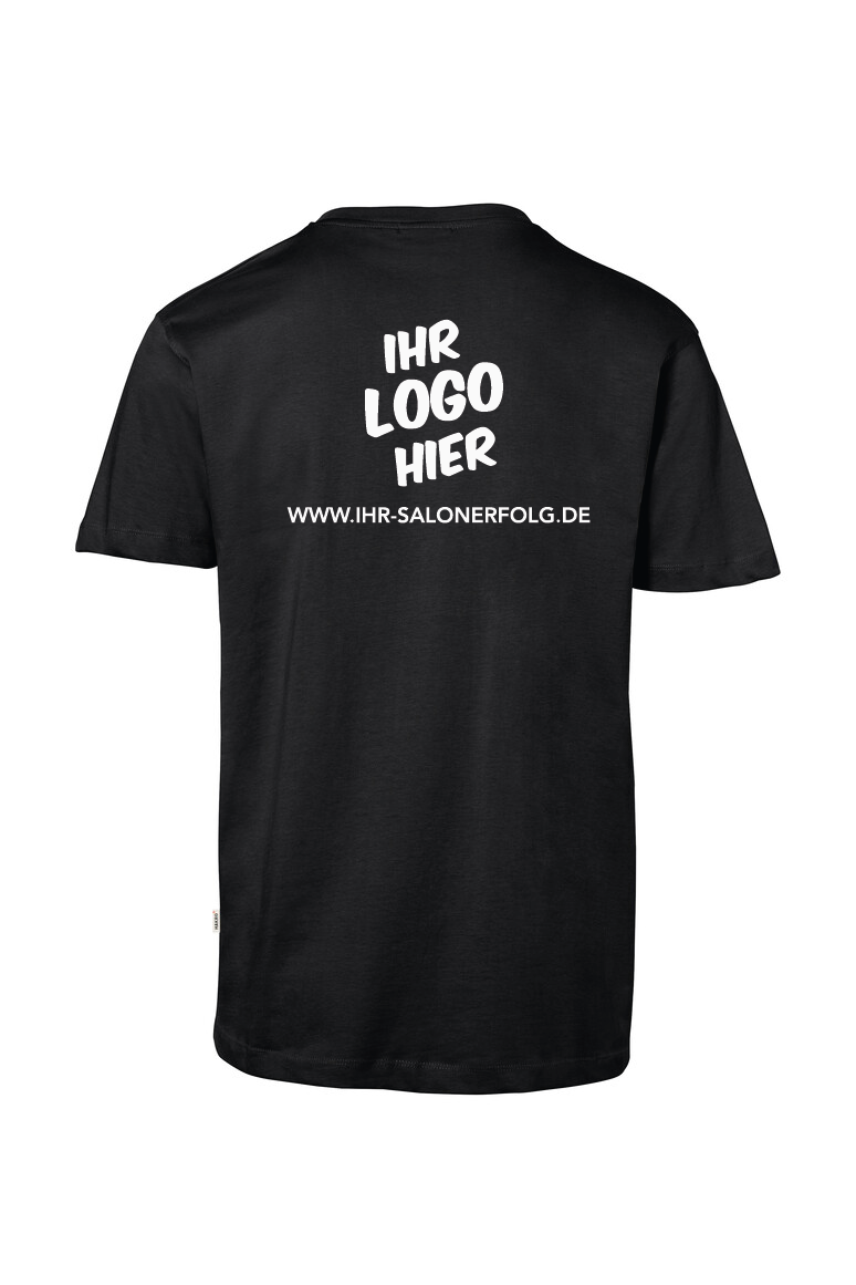 Schwarzes T-Shirt mit Ihrem Salonlogo auf dem Rücken