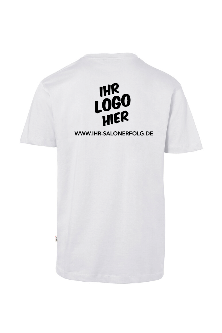 Weißes T-Shirt mit Ihrem Salonlogo auf dem Rücken