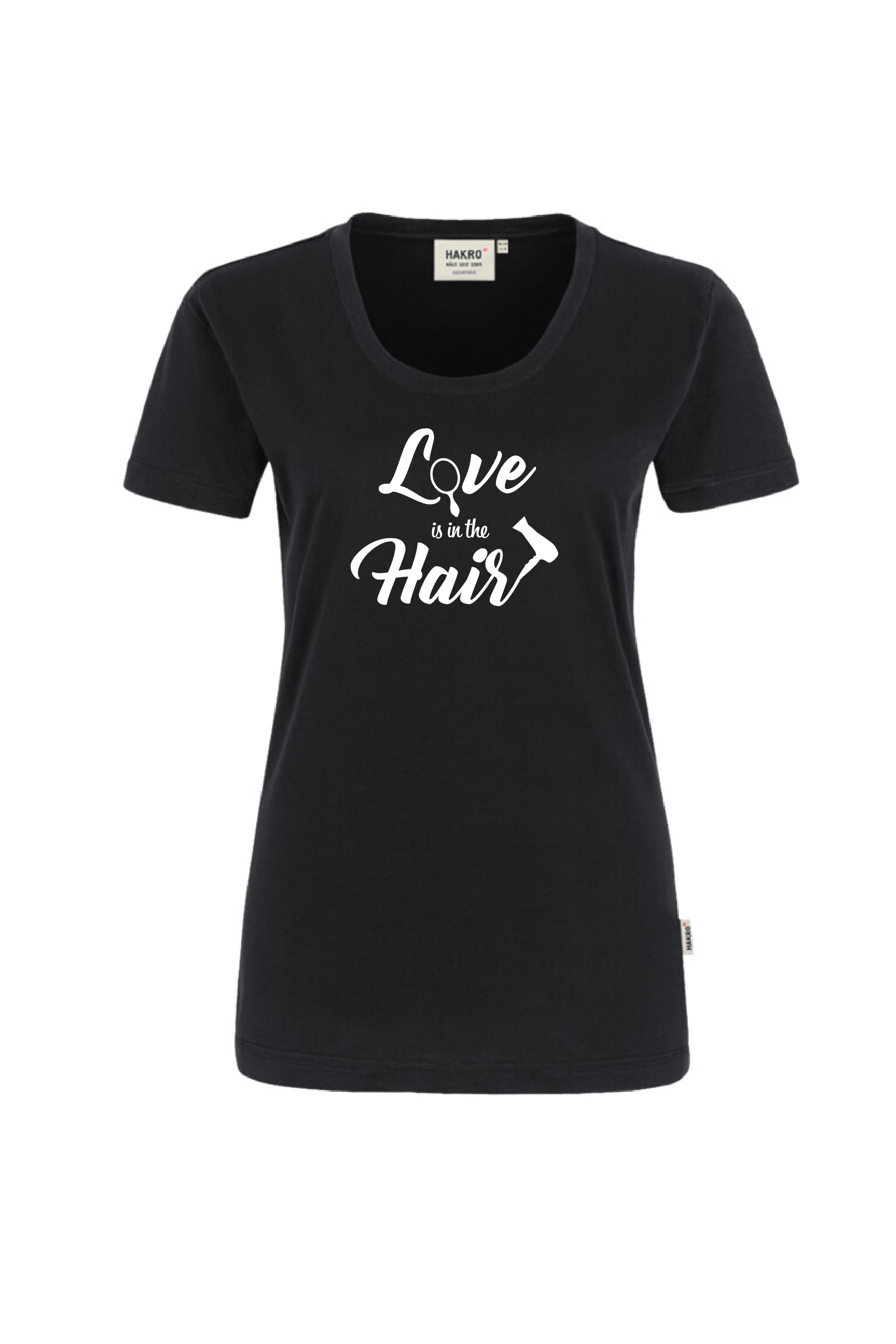 Schwarzes T-Shirt mit Aufdruck "Love is in the hair"