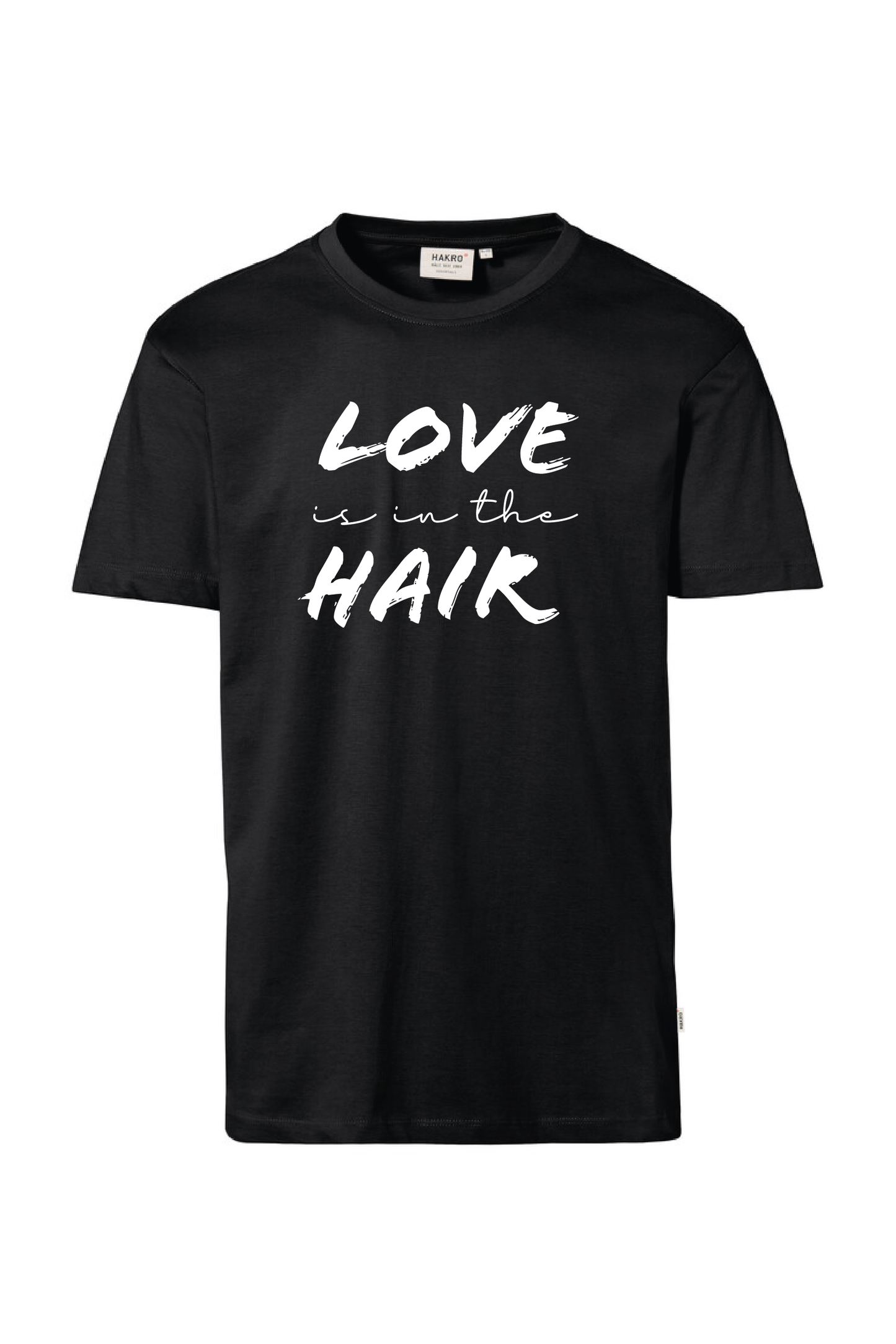 Schwarzes T-Shirt mit Aufdruck "Love is in the Hair"