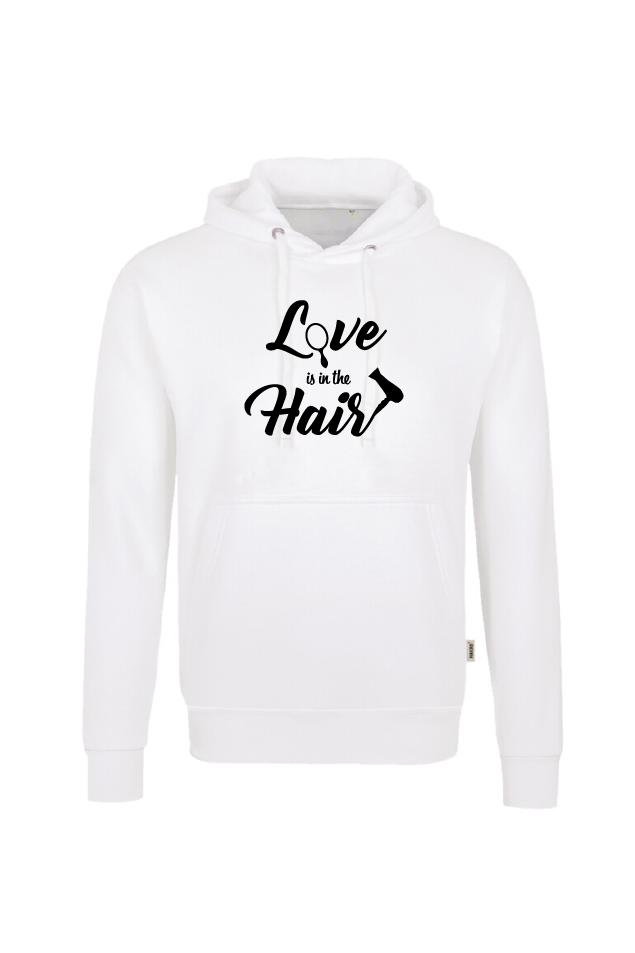 Weißes Sweatshirt mit schwarzem Aufdruck "Love is in the Hair"