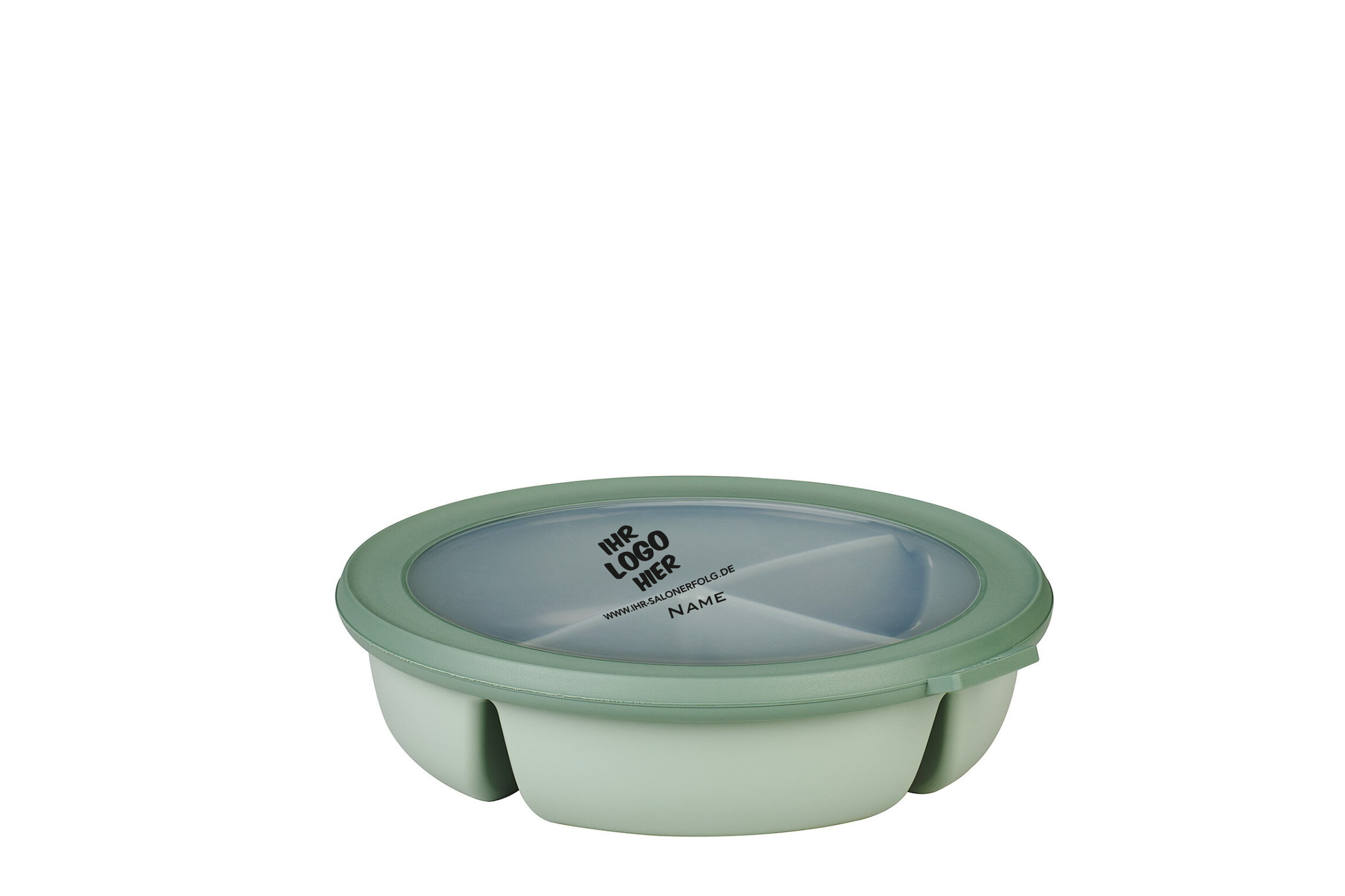 mintfarbene Bento-Bowl mit Ihrem Salonlogo und Name in schwarz veredelt