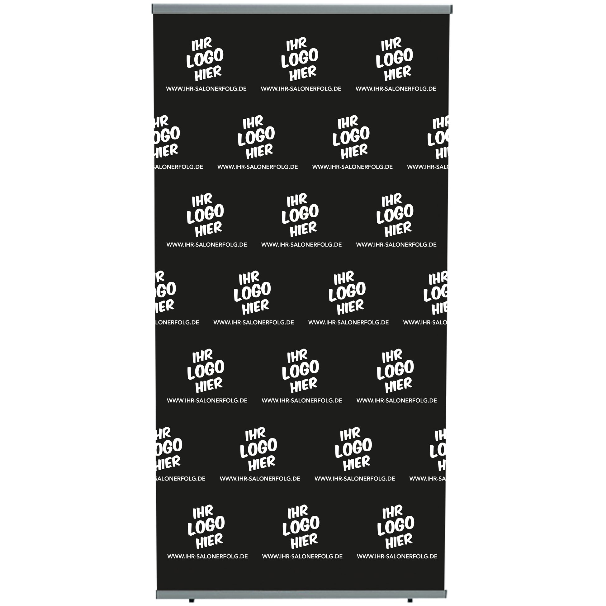 Schwarzer Roll-Up Banner mit Ihrem Salonlogo Muster