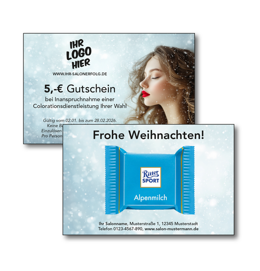 Individualisierbarer Geschenkgutschein mit Ritter-Sport Schokolade (Weihnachts-Edition)