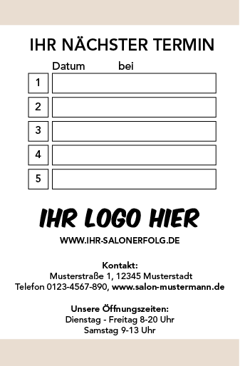 Terminkarten im Stil "beige": Zeilen zum Eintragen der Termine, Vorderseite